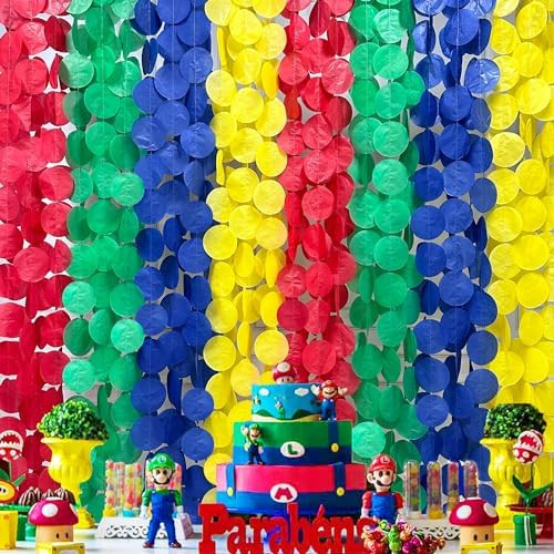 205Ft Super Mario Party Decorations Red Green Blue Yellow Big Polka Dot Tissue Paper Backdrop Str... | Amazon (US)