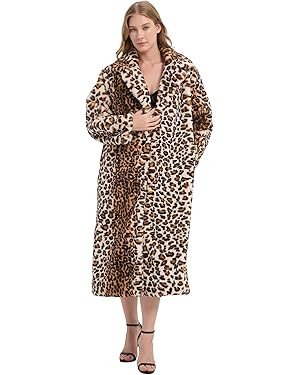 DJBM Women's Sexy Elegant Vintage Leopard Print Lapel Faux Fur Long Maxi Coat Jacket | Amazon (US)