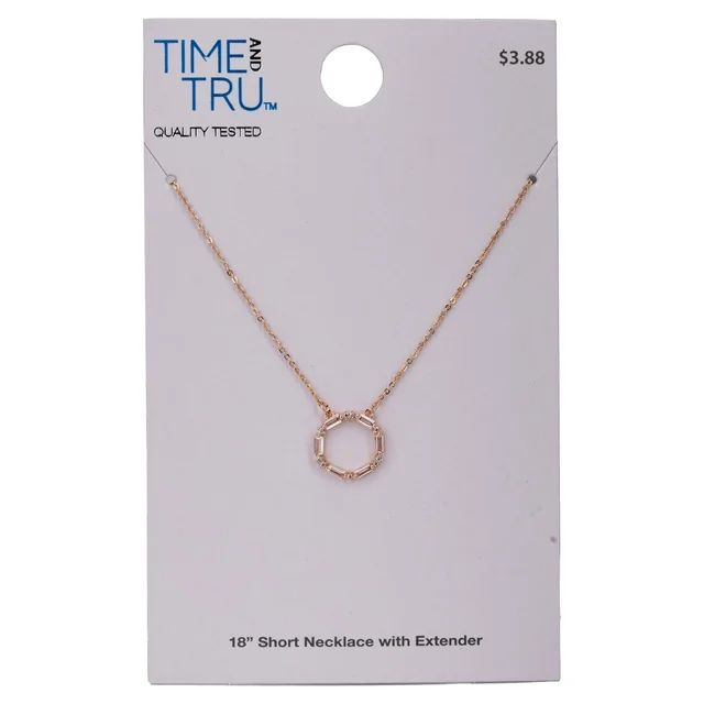 Time And Tru Women's Rose Gold Tone Baguette Crystal Stone Delicate Pendant Necklace - Walmart.co... | Walmart (US)