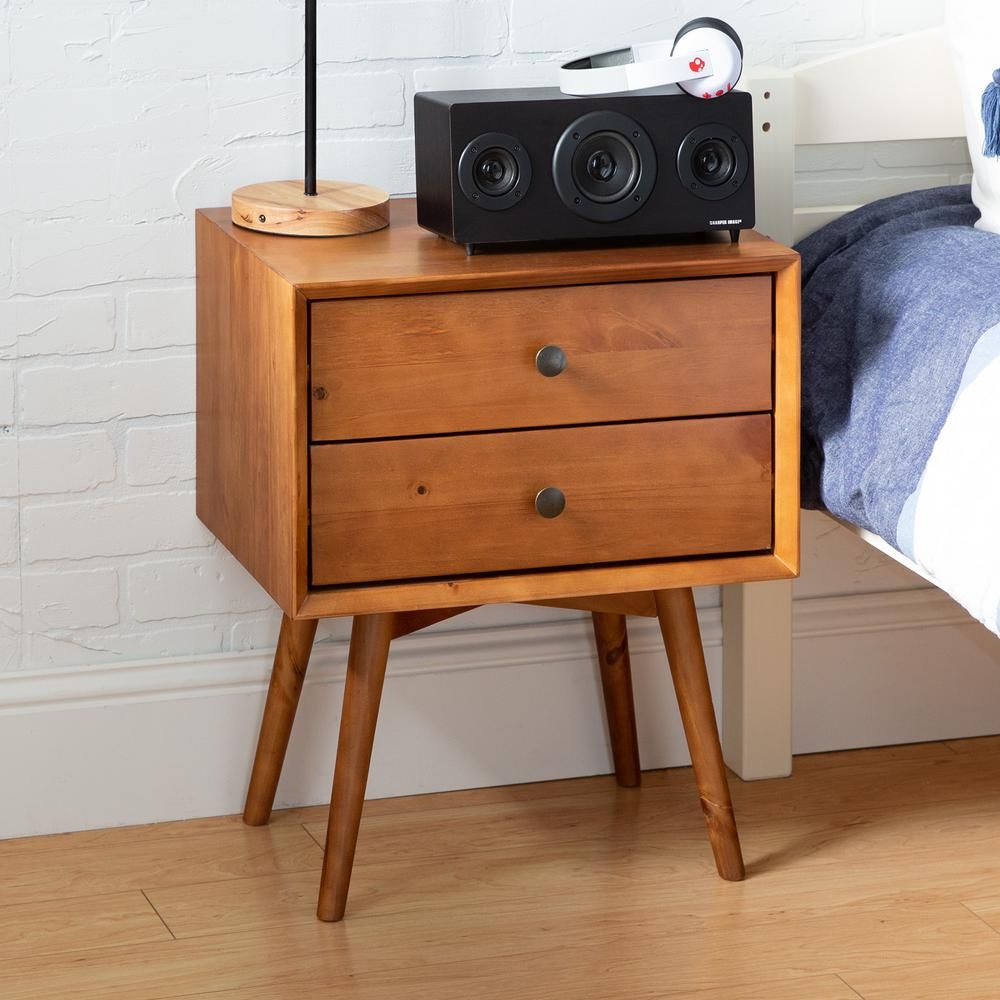 Walker Edison Furniture Company Mid-Century 2-Drawer Solid Wood Caramel Nightstand (2-Pack)-HD827... | The Home Depot