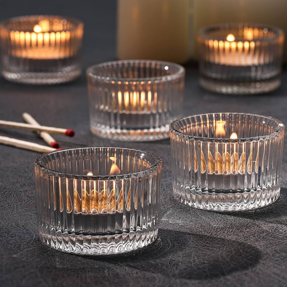 Lanttu Tealight Candle Holder Set of 12, Clear Small Votive Candle Holders for Table Centerpiece,... | Amazon (US)