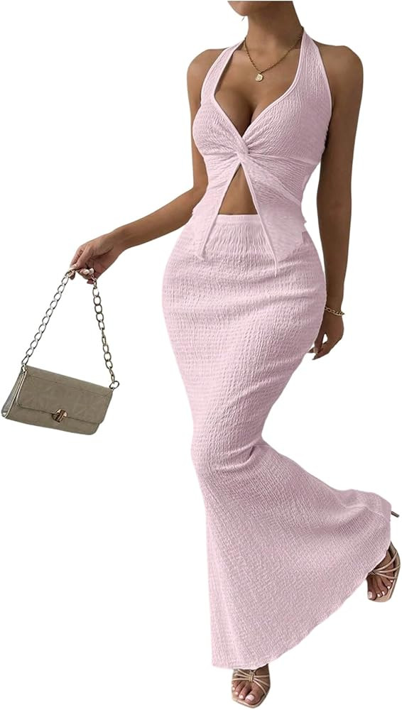 SOLY HUX Women's Two Piece Outfits Twist Front Halter Cami Tops and Skirt Summer Set | Amazon (US)