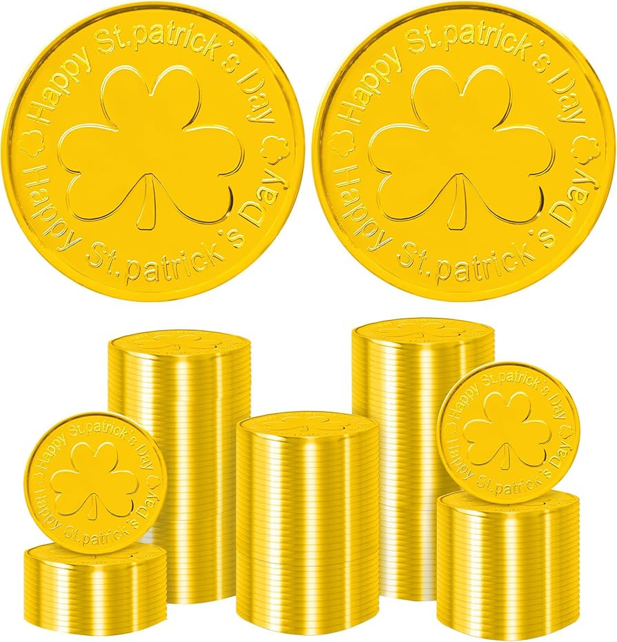 Gold Coins St Patricks Day,Gold Coins Plastic, Shamrock St Patricks Day Coins,100Pcs Gold Plastic... | Amazon (US)