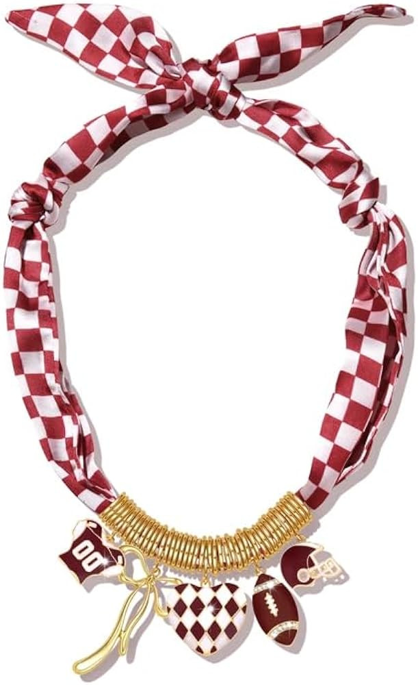 ARATLENCH Game Day Scarf Necklace Football College School Team Spirit Football Bow Heart Gold Cha... | Amazon (US)