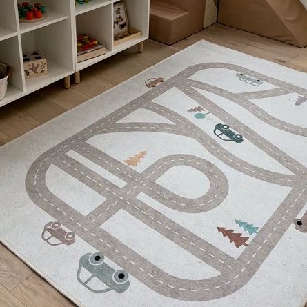 Well Woven Kids Rugs Playful Roads Grey Polyester Printed Distressed Machine Washable Area Rug | Wayfair North America