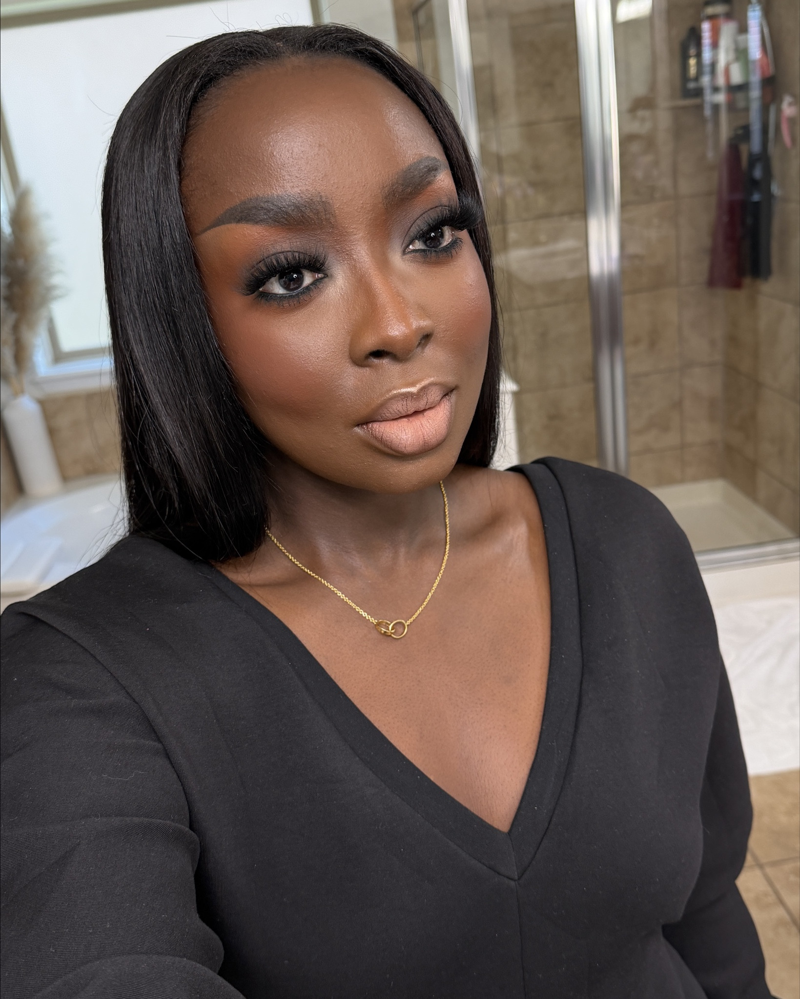 Sewed the wig on behind my hairline. Ooooweee! Forgot how much I loved the long middle part look. Wearing a medium in this AKIRA jumpsuit. 