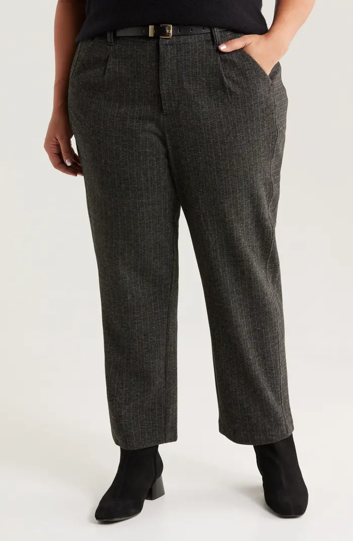 Wit & Wisdom Skyrise Pleated Herringbone Twill Straight Leg Ankle Trousers | Nordstrom | Nordstrom