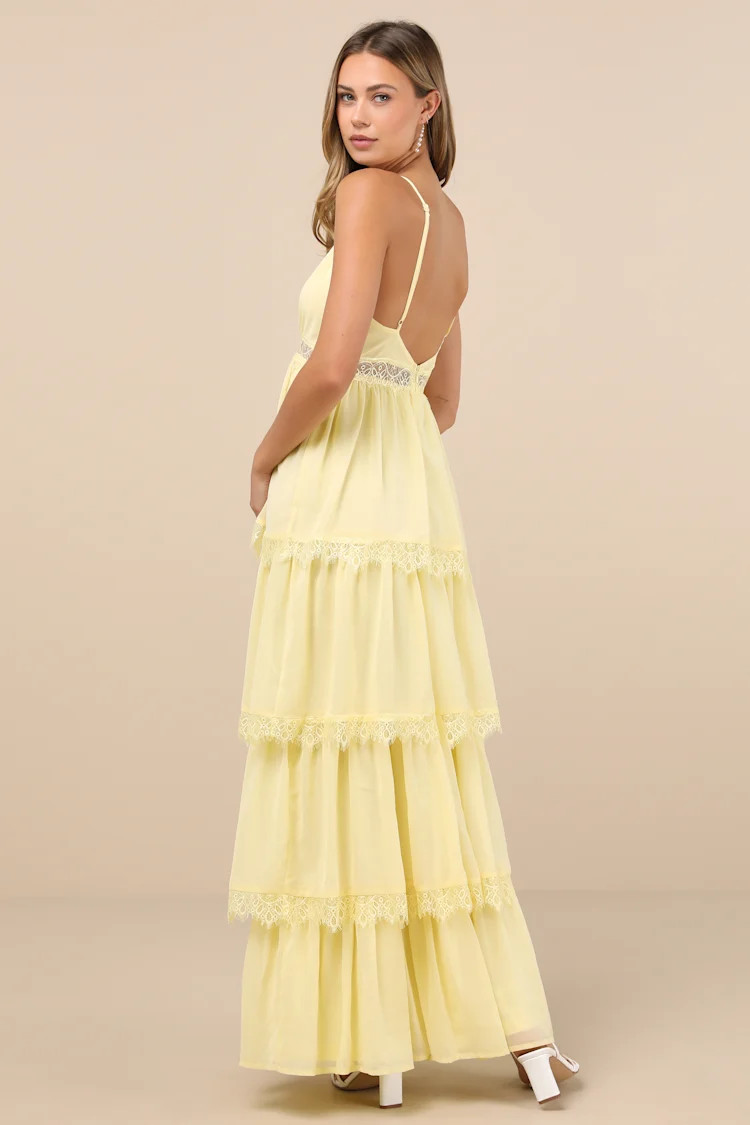 Reed Light Yellow Tiered Lace Maxi Dress | Lulus