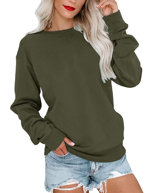 Bingerlily Womens Casual Long Sleeve Sweatshirt Crew Neck Cute Pullover Relaxed Fit Tops | Amazon (US)