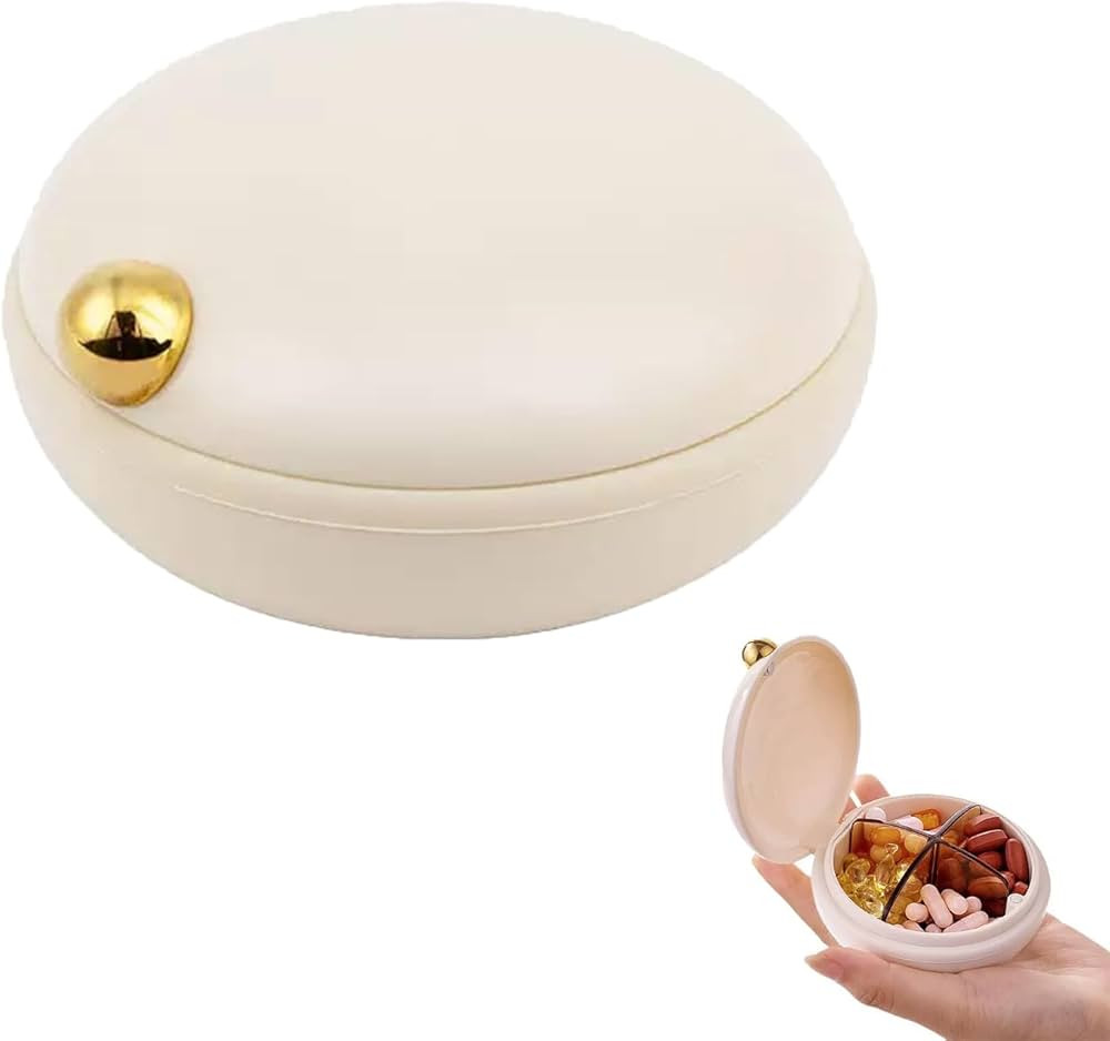 Cute Pill Holder for Purse, Daily Pill Organizer 4 Times a Day, Pill Travel Case, Portable Round ... | Amazon (US)
