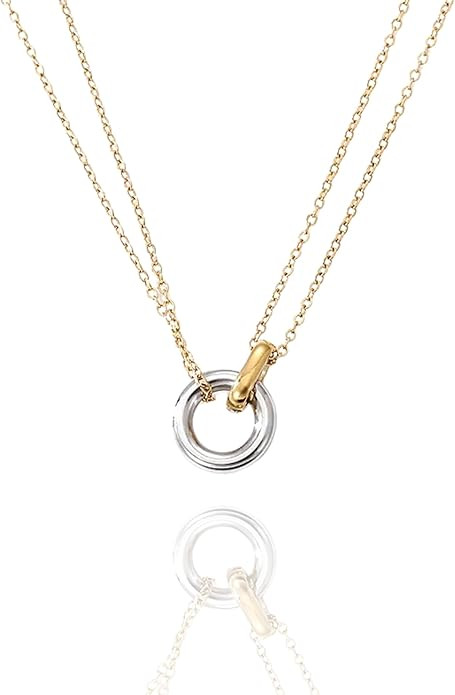 QueenBee Gold and Silver Interlocking Rings Necklace for Women – 14K Gold Plated Layered Chain,... | Amazon (US)