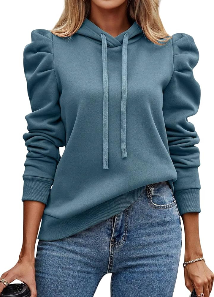 yoeasy Women’s Puff Long Sleeve Drawstring Hooded Sweatshirt Casual Loose Pullover Sweatshirt | Amazon (US)