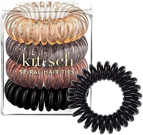 Amazon.com : Kitsch Spiral Hair Ties, Coil Hair Ties, Phone Cord Hair Ties, Hair Coils - 4 Pcs, B... | Amazon (US)