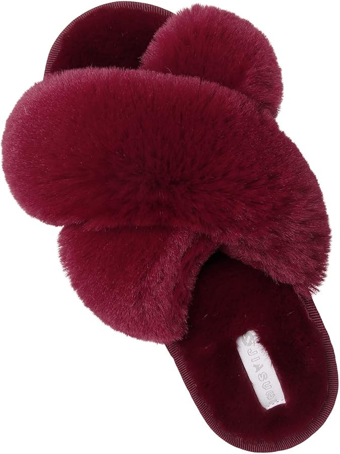 JIASUQI Women's Open Toe Slippers Fuzzy Fluffy House Slippers for Women Cozy Criss Cross Furry Sl... | Amazon (US)