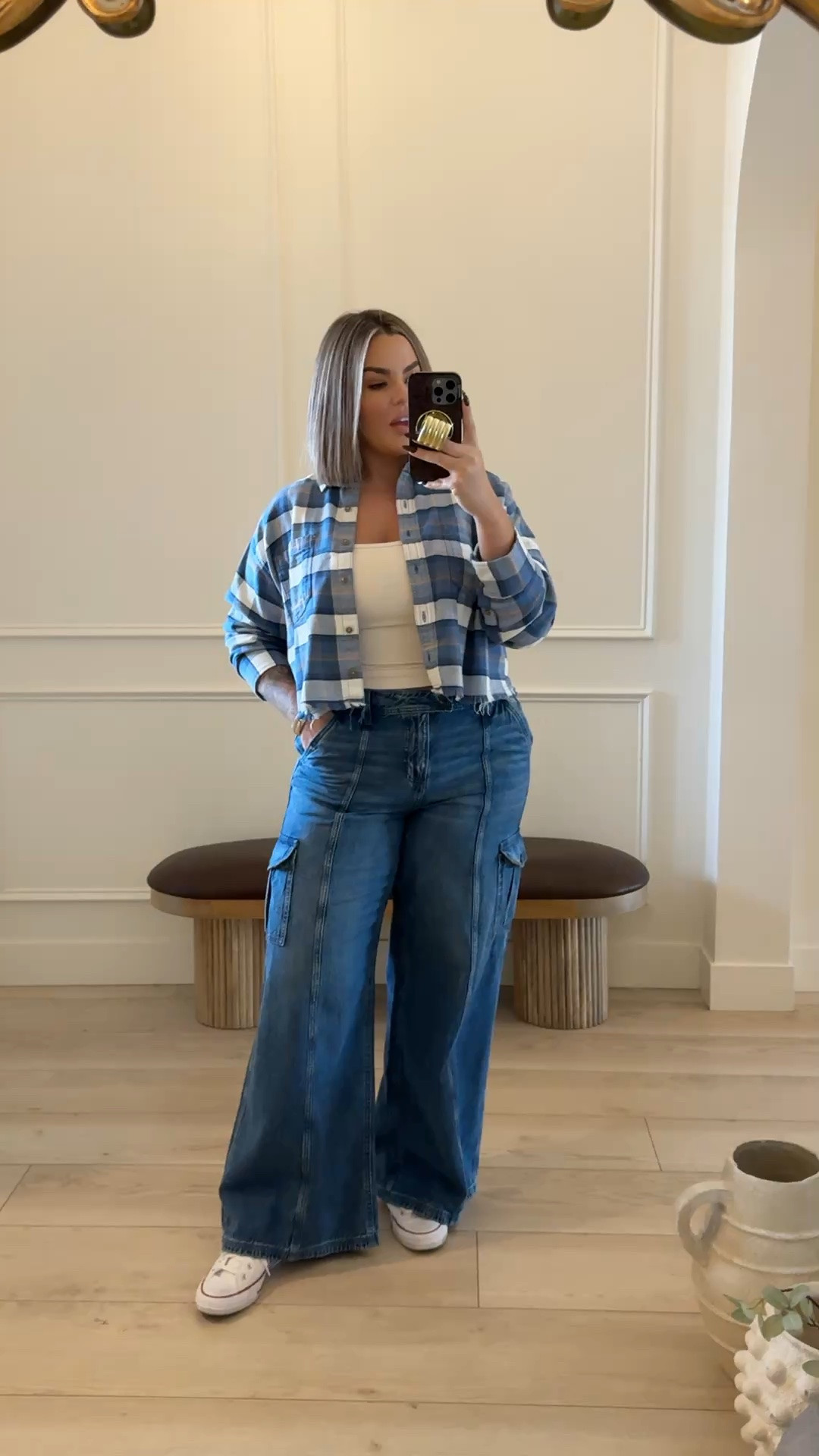 Jeans size up - I’m wearing 14L 
Tank L 
Top L 
Use my stackable code this weekend only to save extra 30% 
AEFALL30