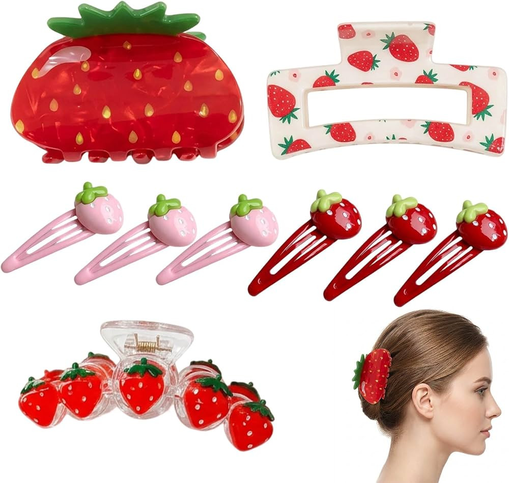 9Pcs Strawberry Hair Clips, Strawberry Claw Clip Hair Accessories for Women, Acrylic Hair Claw Cl... | Amazon (US)
