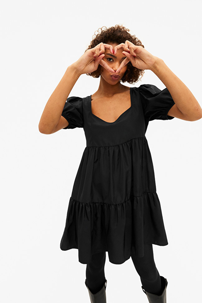 Black puff sleeve babydoll dress | Monki
