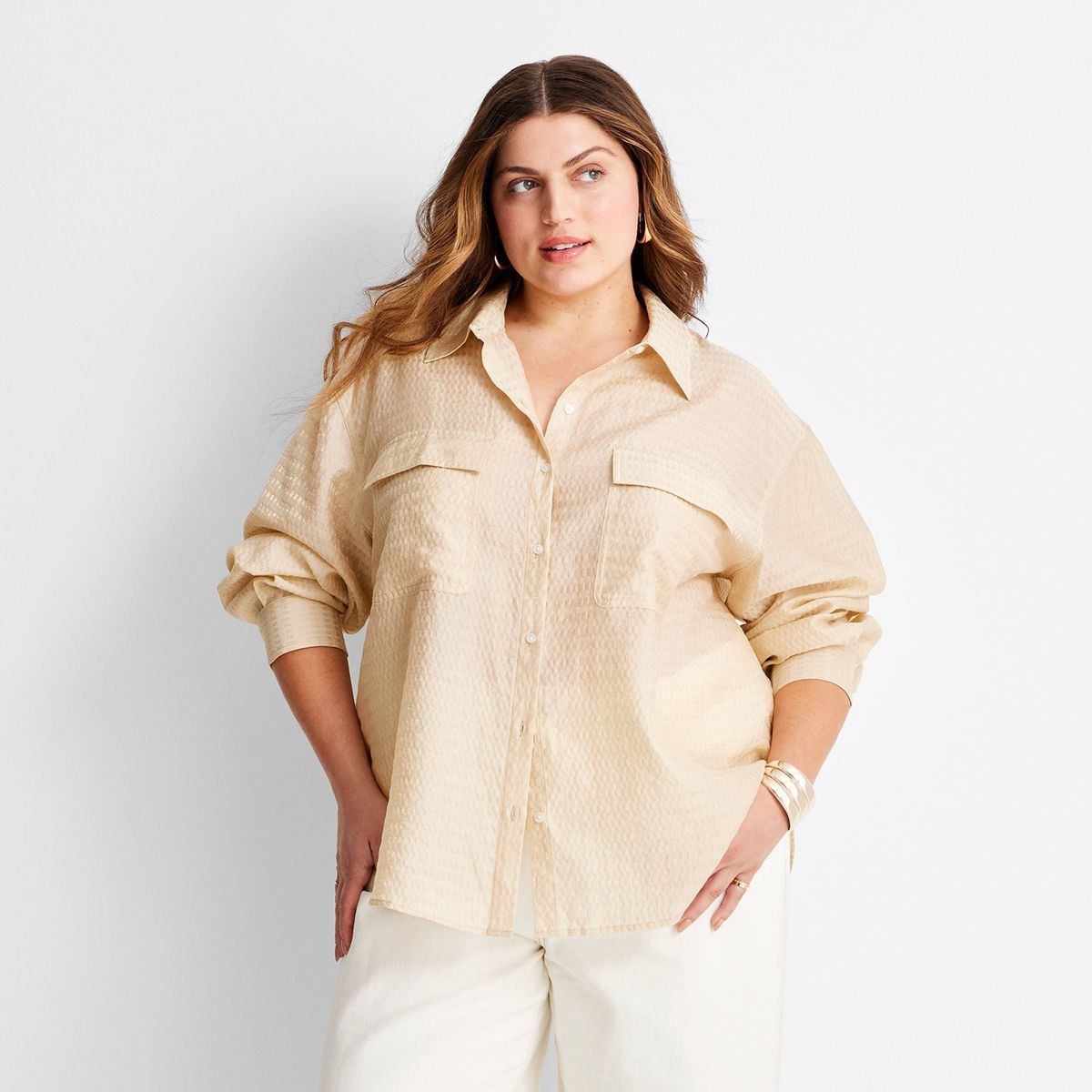 Women's Long Sleeve Utility Button-Down Top - Future Collective™ with Jenny K. Lopez Beige | Target
