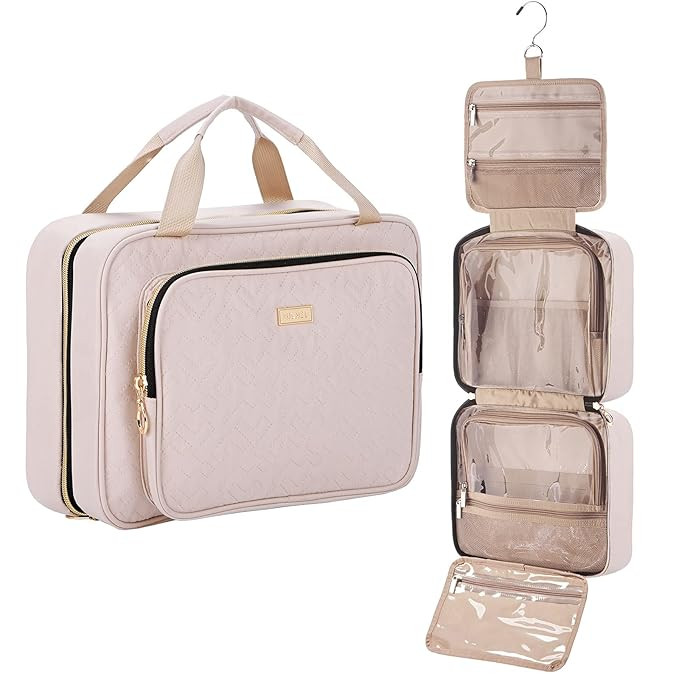 NISHEL 4 Sections Hanging Travel Toiletry Bag Organizer, Large Makeup Cosmetic Case for Bathroom ... | Amazon (US)