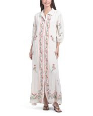 Linen Blend Three-quarter Sleeve Embroidered Maxi Dress | TJ Maxx