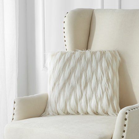 Better Homes & Gardens Two Toned Cream Faux Fur Throw Pillow | Walmart (US)
