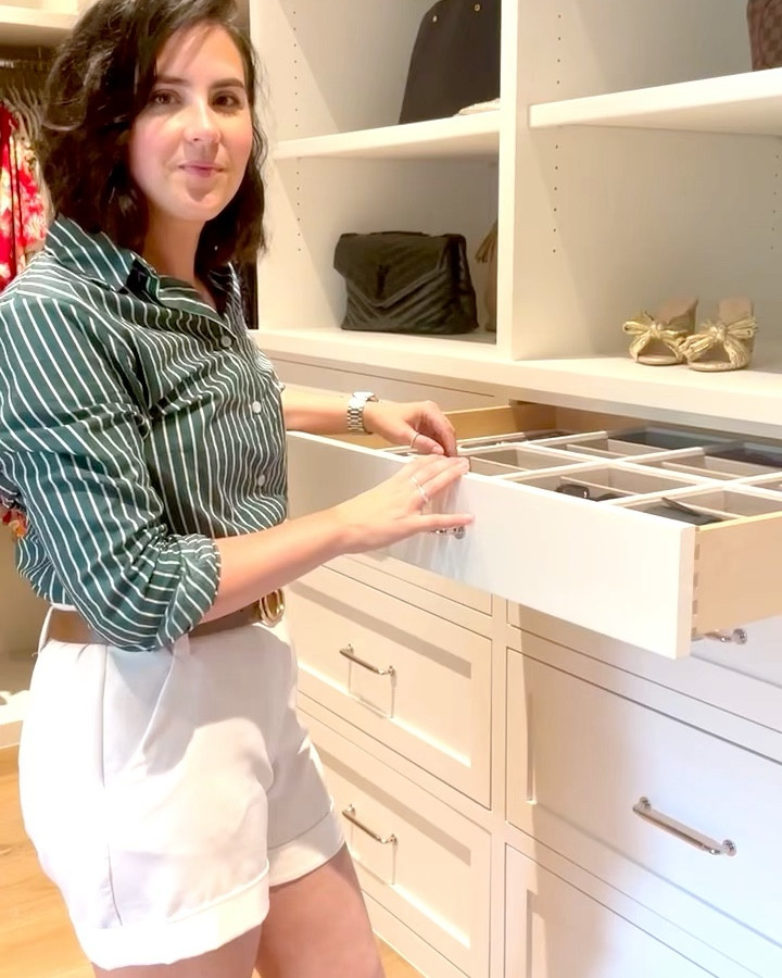 Lots of great organization in the primary closet *for her* - keeping dresses, sandals, purses, jewelry,  and accessories visible and organized! 
#primaryclosetorganization #stackers #organizedcloset 

#LTKFindsUnder50 #LTKHome #LTKVideo