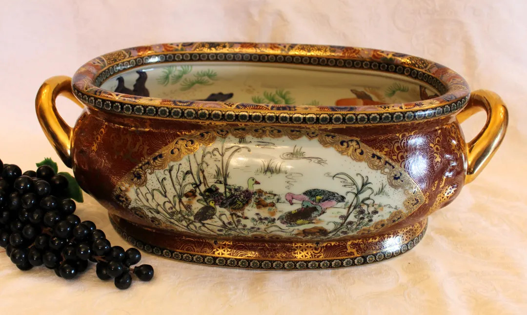 Vintage Chinese Porcelain Foot Bath or Oval Planter with Hand Painted Coi Fish Interior, Aestheti... | Etsy (US)