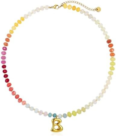 Badu Initial A-Z Colorful Beaded Gemstone Necklaces for Women 14K Gold Letter Pendant Necklace Na... | Amazon (US)