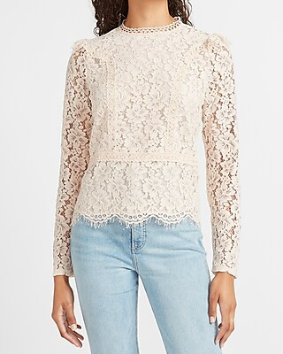 Scalloped Hem Lace Top | Express