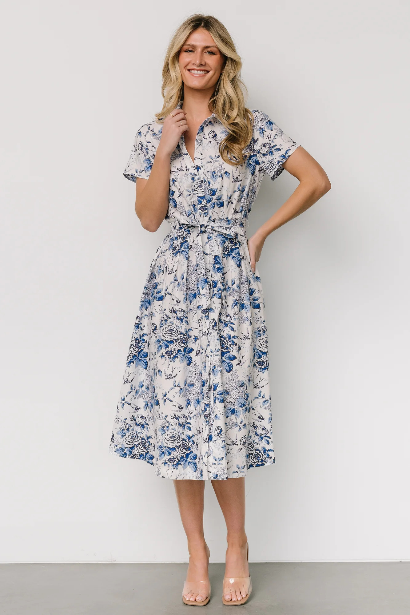 Lidia Midi Dress | White + Blue | Baltic Born