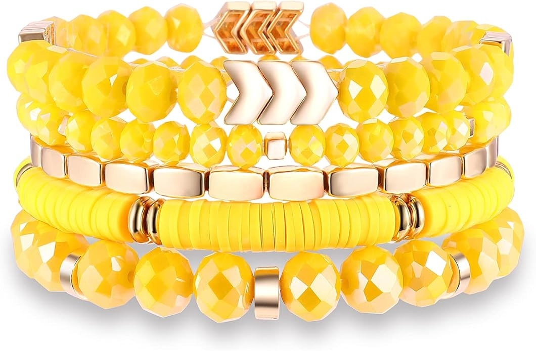 ANGLESJELL Beaded Stretch Bracelets for Women Multilayered Colorful Crystal Heishi Bead Bracelets... | Amazon (US)