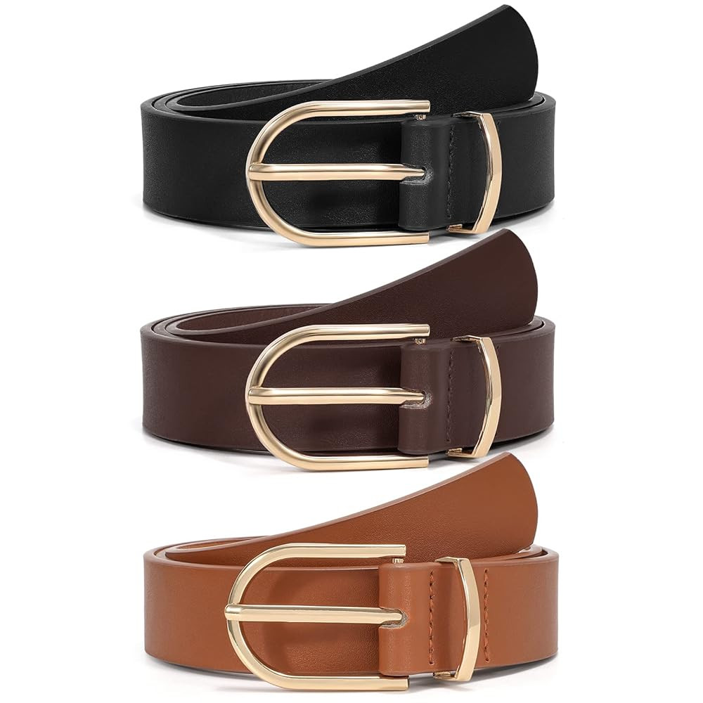 VONMELLI 3 Pack Women's Belts for Jeans Pants Fashion Gold Buckle Ladies Dress Belt | Amazon (US)