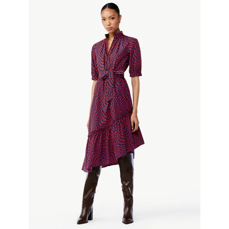 Scoop Women's Asymmetric Ruffled Midi Dress | Walmart (US)