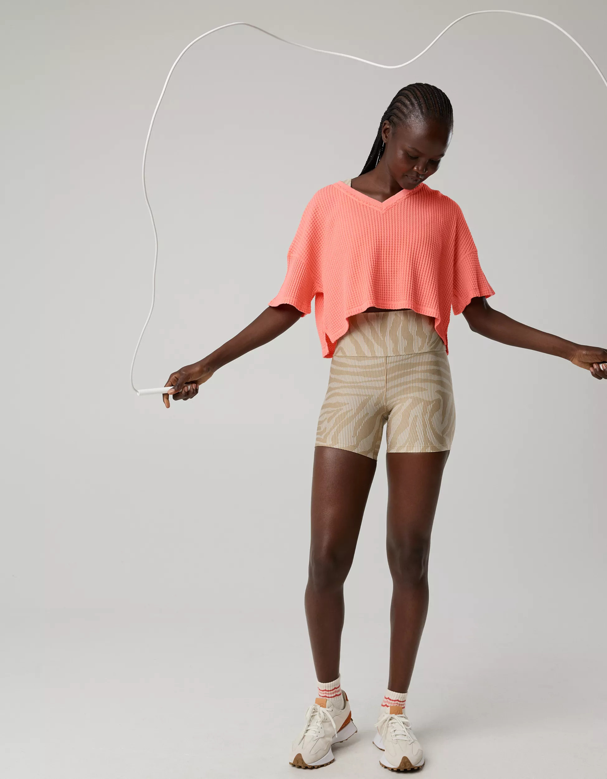OFFLINE By Aerie Wow! Waffle V Neck Cropped Short Sleeve T-Shirt | Aerie