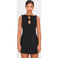 Black Woven High Neck Bow Mini Dress | PrettyLittleThing US