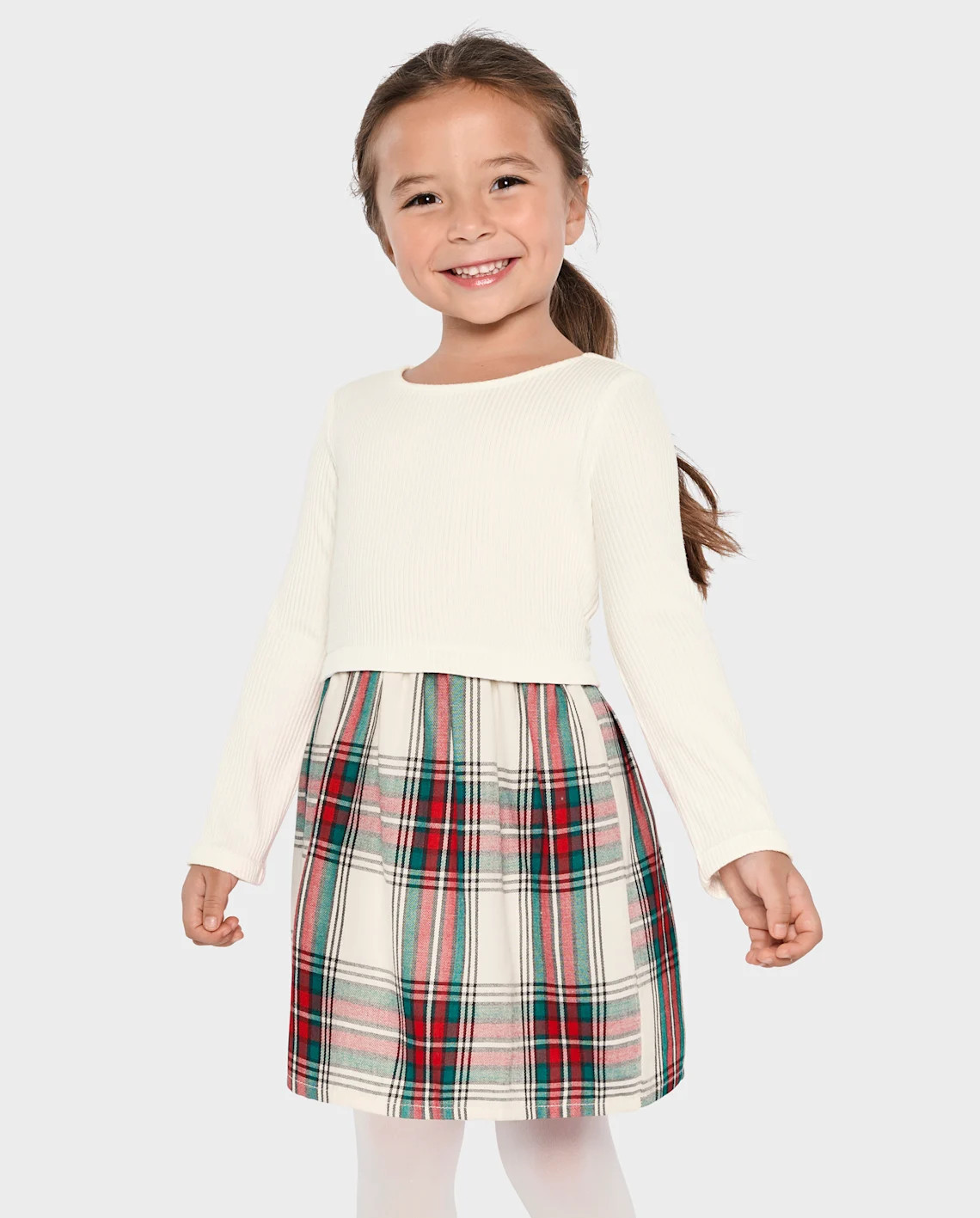 Baby And Toddler Girls Plaid Ribbed Fit And Flare Dress - white | The Children's Place