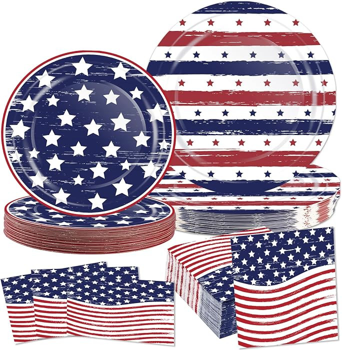 75 Pcs American Flag Patriotic Party Plates and Napkins, 4th of July Disposable Tableware Paper S... | Amazon (US)