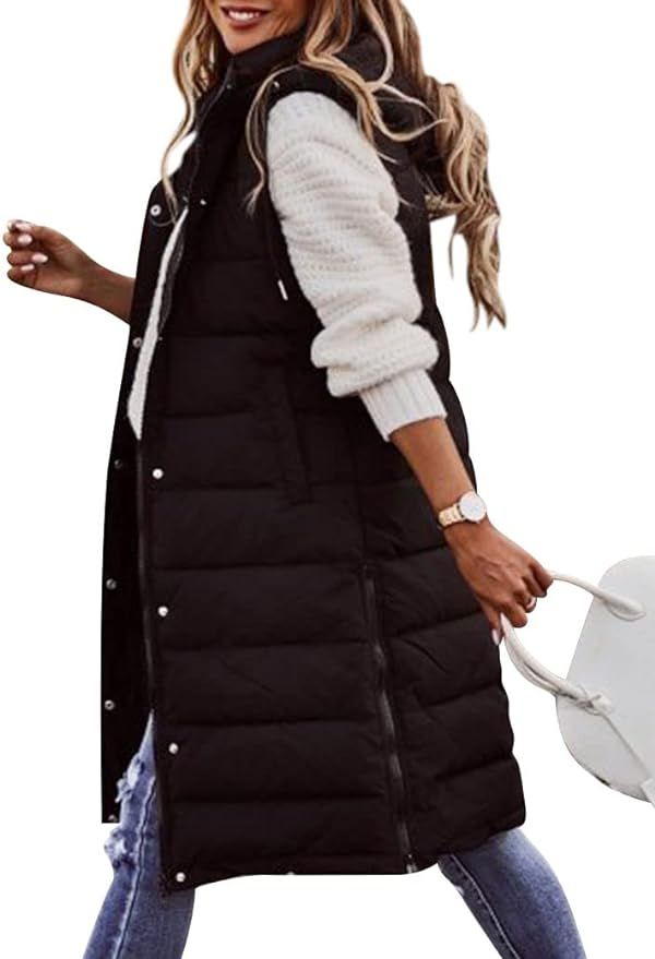 Ytfsrukp Oversized Long Down Vest for Women Outdoor Coats with Hood Long Puffer Vest Winter Coats... | Amazon (US)
