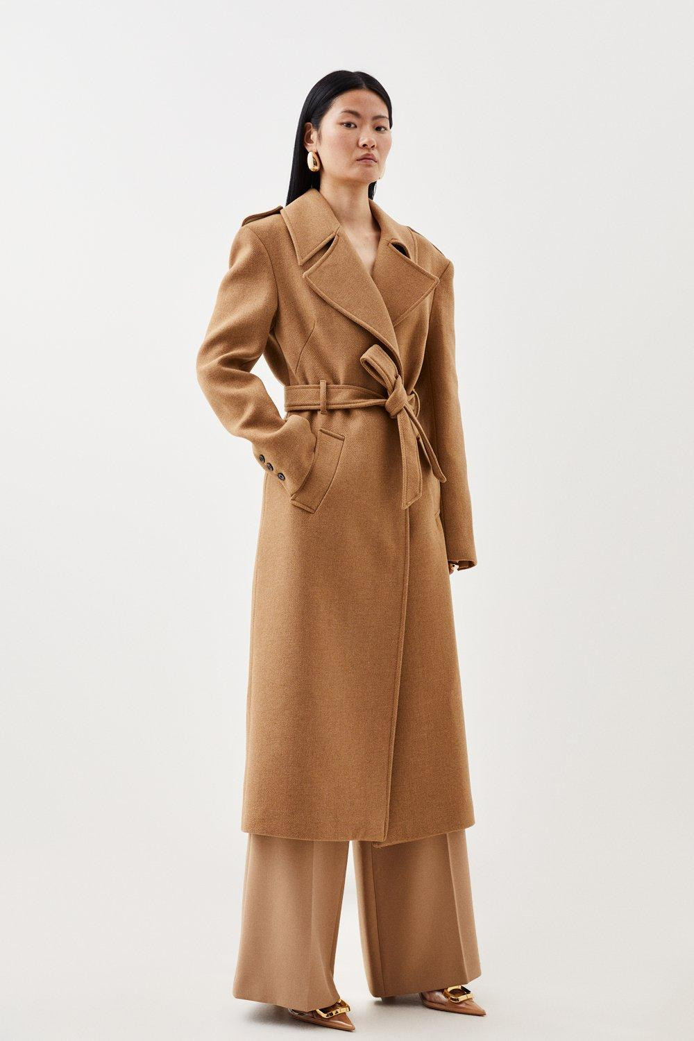 Italian Virgin Wool Blend Strong Shoulder Coat | Karen Millen UK + IE + DE + NL