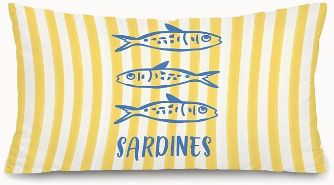 Coastal Beach Pillow Covers 12x20,Beach Room Decor,Nautical Ocean Sardine Fish Yellow Striped Lum... | Amazon (US)