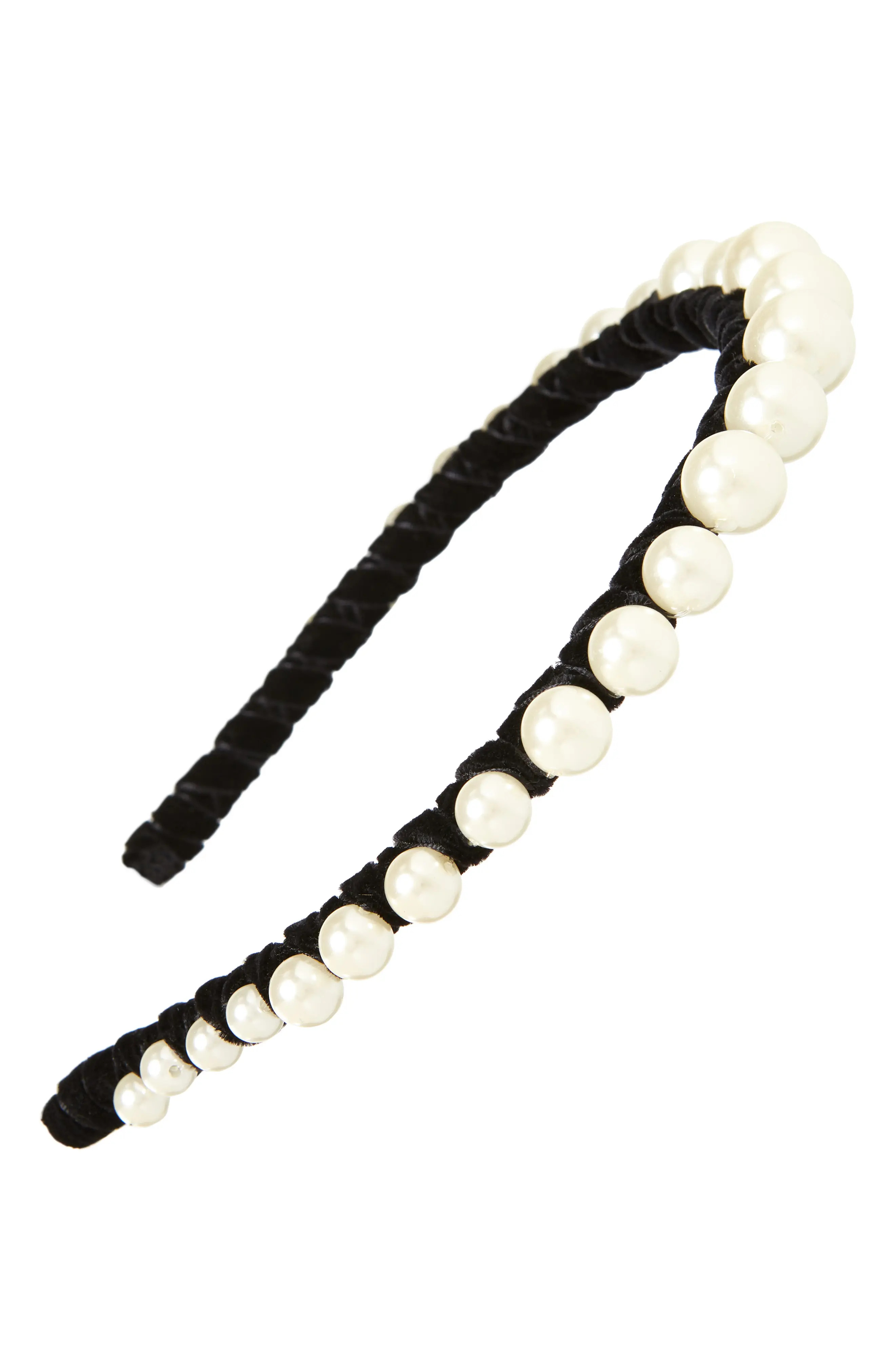 Lele Sadoughi Graduated Imitation Pearl Velvet Headband, Size One Size - Black | Nordstrom