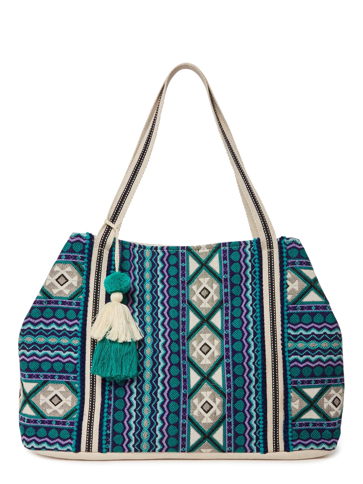 No Boundaries Women's Woven Tote Bag Pink Aztec | Walmart (US)