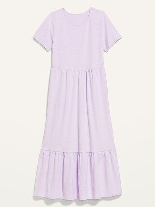 Short-Sleeve Tiered Slub-Knit Midi Swing Dress for Women | Old Navy (US)