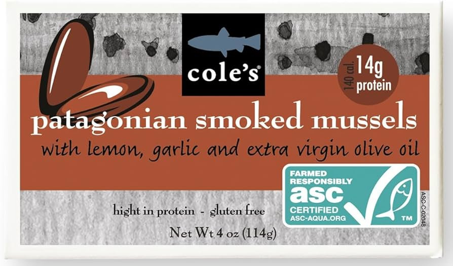 Cole’s Patagonian Smoked Mussels Canned with Lemon & Garlic in Extra Virgin Olive Oil | 4oz Han... | Amazon (US)