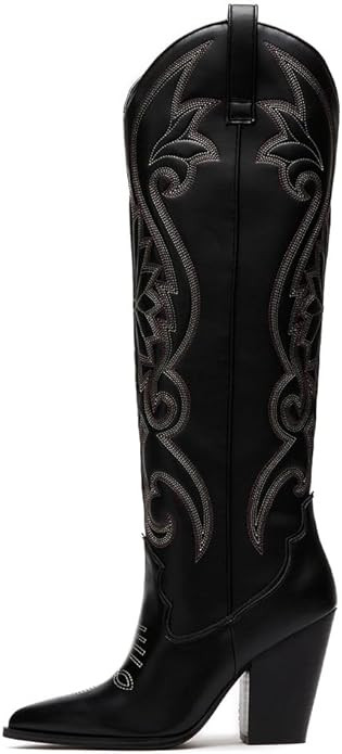 VOMIRA Knee High Cowboy Boots for Women Pointed Toe Chunky High Heels Pull-on Embroidered Boots W... | Amazon (US)