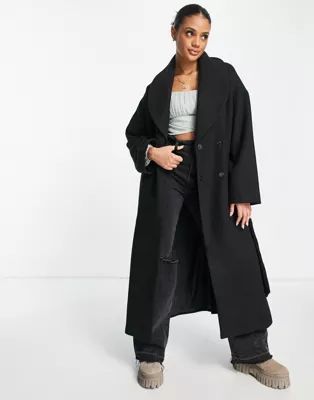 NA-KD belted coat with oversized pockets in black | ASOS (Global)