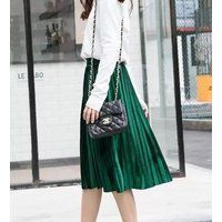 Green Velvet Midi Skirt Pleated Christmas Holiday Calf Knee Length Emerald Elastic Holidays | Etsy (US)