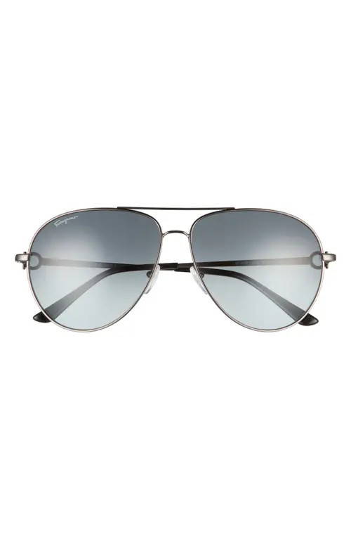 FERRAGAMO 61mm Timeless Aviator Sunglasses in Dark Ruthenium/Blue at Nordstrom | Nordstrom