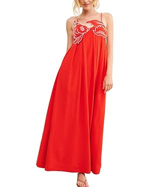 Womens Koi Fish Long Strap Dress 3D Fish High Waist Maxi Cami Dress | Amazon (US)