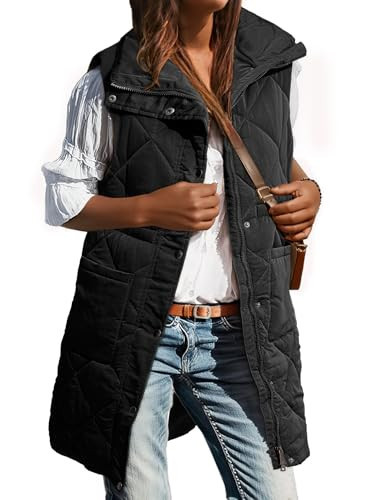 Dokotoo Long Black Puffer Vest Women Warm Padded Gilet Casual Zip-Up Pocketed Sleeveless Outerwear Jacket Winter Coats for Women Quilted Vest 2026 Fashion Medium | Amazon (US)